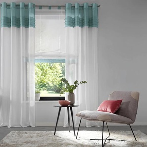 Gardine HOME AFFAIRE Gander Gardinen Gr. 145 cm, Ösen, 140 cm, grün (smaragd) Landhaus Gardinen Gardine Vorhang, Fertiggardine, halbtransparent