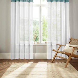 Gardine HOME AFFAIRE Gander Gardinen Gr. 225 cm, Kräuselband, 140 cm, grün (smaragd) Landhaus Gardinen Gardine halbtransparent, mit farbiger Faltenblende, pflegeleicht