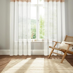 Gardine HOME AFFAIRE Gander Gardinen Gr. 145 cm, Kräuselband, 140 cm, beige (sand) Landhaus Gardinen halbtransparent, mit farbiger Faltenblende, pflegeleicht