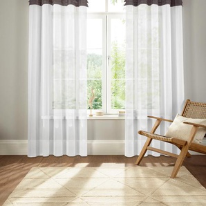 Gardine HOME AFFAIRE Gander Gardinen Gr. 225 cm, Kräuselband, 140 cm, grau Landhaus Gardinen halbtransparent, mit farbiger Faltenblende, pflegeleicht