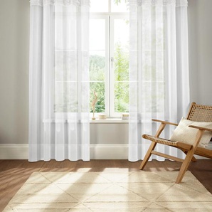 Gardine HOME AFFAIRE Gander Gardinen Gr. 265 cm, Kräuselband, 140 cm, beige (creme) Landhaus Gardinen halbtransparent, mit farbiger Faltenblende, pflegeleicht