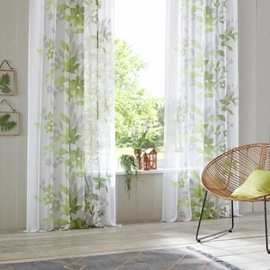 Gardine HOME AFFAIRE Ina Gardinen Gr. 245 cm, Schlaufen, 144 cm, grün Schlaufen 2-er Set, einseitig floral bedruckt, Voile, Blumen