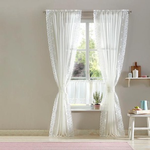 Gardine HOME AFFAIRE Lea Gardinen Gr. 145 cm, Stangendurchzug, 140 cm, beige (cremeweiß) Landhaus Gardinen Gardine
