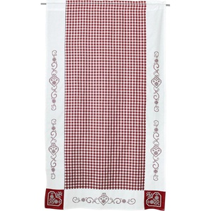 Gardine HOSSNER - ART OF HOME DECO Kulm Gardinen Gr. 160 cm, Stangendurchzug, 90 cm, rot (weiß, rot) Stangendurchzug Gardine Landhaus-Look