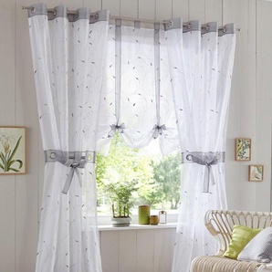 Gardine Jaca, Home affaire, Ösen (2 St), transparent, Voile, transparent, 2-er Set, bestickt, Voile, inkl. Raffhalter