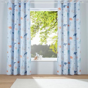 Gardine LÜTTENHÜTT Ocean Gardinen Gr. 245 cm, Ösen, 135 cm, blau Ösen Nachhaltige Kindergardine einseitig mit Meerestieren bedruckt, Tiere