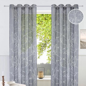 Gardine MY HOME Anna Gr. 3, grau, B:140cm H:225cm, Ausbrenner, Polyester, Viskose, Gardinen, Äste-Motiv, Polyester