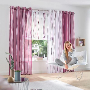 Gardine MY HOME Dimona Gardinen Gr. 245 cm, Ösen, 140 cm, lila (beere) Ösen Gardine 2er-Set, transparent, Voile, Polyester