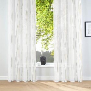 Gardine MY HOME Dimona Gardinen Gr. 265 cm, Ösen, 140 cm, beige (creme, grün) Ösen Gardine 2-er Set, transparent, Voile, Polyester, Wellen