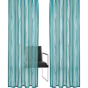 Gardine MY HOME Dimona Gardinen Gr. 295 cm, Kräuselband, 140 cm, blau (petrol) Kräuselband Gardine 2er-Set, transparent, Voile, Polyester