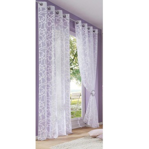 Gardine MY HOME Tanaro Gardinen Gr. 225 cm, Ösen, 140 cm, weiß Ösen 2-er Set, Transparent, Bedruckt, Polyester