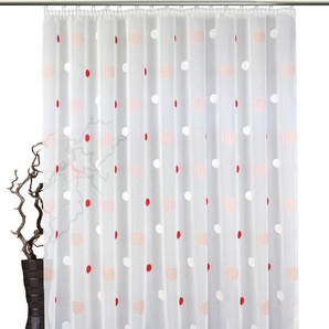 Gardine VHG Claudius Gardinen Gr. 245 cm, Kräuselband, 200 cm, rot (rot, weiß) Kräuselband All Over, Kreise, Motiv, pflegeleicht, nach Maß