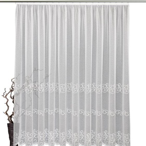 Gardine VHG Leonora Gardinen Gr. 245 cm, Dreifachkante, Kräuselband, 150 cm, weiß Landhaus Gardinen Stickerei, Doppelkante, pflegeleicht, nach Maß