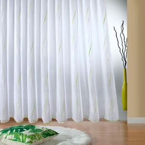 Gardine WECKBRODT VIVIEN Gardinen Gr. 245 cm, Smokband, 300 cm, grün (weiß, grün) Gardinenstore Smokband Gardine Store, halbtransparent, Voile, echte Stickerei, Allover, gebogt