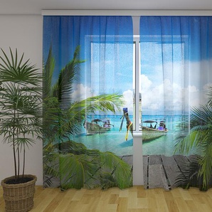 Gardinen & Vorhänge aus Chiffon transparent. Fotogardinen 3D Boats on Tropical Coast
