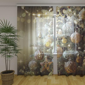 Gardinen & Vorhänge aus Chiffon transparent. Fotogardinen 3D Christmas Tree with Golden Retro Toys
