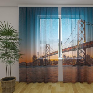 Gardinen & Vorhänge aus Chiffon transparent. Fotogardinen 3D Francisco Skyline at Sunset