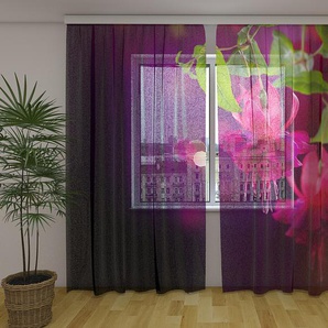 Gardinen & Vorhänge aus Chiffon transparent. Fotogardinen 3D Fuchsia Flowers
