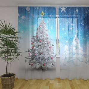 Gardinen & Vorhänge aus Chiffon transparent. Fotogardinen 3D White Christmas Trees