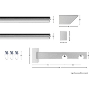 Gardinenschiene Cubus, Quadros Innenlauf, GARESA, 2-läufig, Wunschmaßlänge, mit Bohren, verschraubt, Innenlauf-Vorhanggarnitur, verlängerbar, Holz-Aluminium