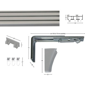 Gardinenschiene Flächenvorhangschiene Compact, GARESA, 3-läufig, Wunschmaßlänge, mit Bohren, verschraubt, Aluminium, Kunststoff, Aluminiumschiene für Vorhänge mit Gleiter, verlängerbar, Wand
