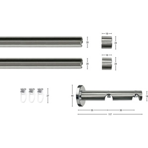 Gardinenstange CHAPEAU, GARESA, Ø 20 mm, 2-läufig, Wunschmaßlänge, verschraubt, Vorhanggarnitur, einfache Montage, verlängerbar, edelstahl optik