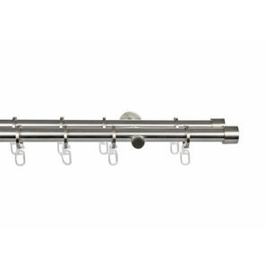Gardinenstange CHAPEAU, GARESA, Ø 20 mm, 2-läufig, Wunschmaßlänge, verschraubt, Vorhanggarnitur, mit Ringe und Haken, verlängerbar, edelstahl optik