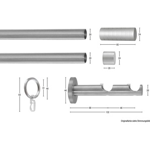 Gardinenstange EASY, GARESA, Ø 20 mm, 2-läufig, Wunschmaßlänge, Vorhanggarnitur, verlängerbar, Endk. M. Streifen, Alu, mit Ringe