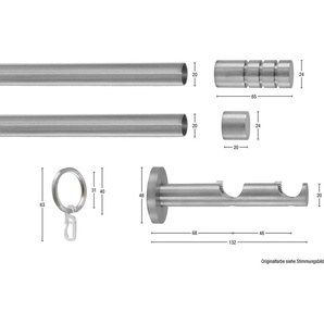 Gardinenstange EASY, GARESA, Ø 20 mm, 2-läufig, Wunschmaßlänge, Vorhanggarnitur, verlängerbar, Endknopf m. Rillen, Alu, m. Ringe