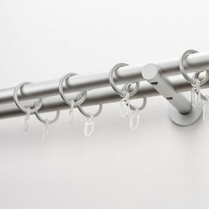 Gardinenstange EASY, GARESA, Ø 20 mm, 2-läufig, Wunschmaßlänge, Vorhanggarnitur, verlängerbar, Wandmontage, Aluminium, mit Ringe