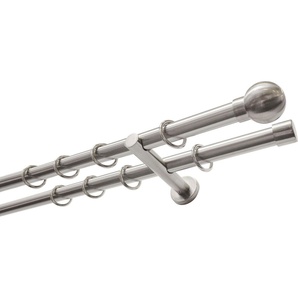 GARDINIA Gardinenstange Set Metall, Ø 20 mm, 2-läufig, Fixmaß, verschraubt, Aluminium, 2-Lauf