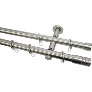 GARDINIA Gardinenstange Set Metall, Ø 20 mm, 2-läufig, Fixmaß, verschraubt, Aluminium, 2-Lauf