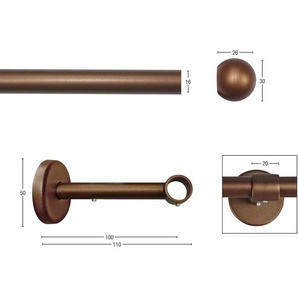 Gardinenstange GARESA BOLTI Gardinenstangen Gr. L: 370 cm Ø 16 mm, 1 läufig, braun (bronzefarben) Kinder Gardinenstangen für