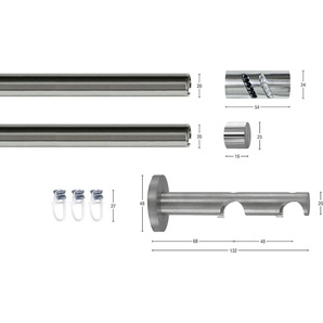 Gardinenstange GARESA BOSTON Gardinenstangen Gr. L: 520 cm Ø 20 mm, 2 läufig, silberfarben Kinder Gardinenstangen für Vorhanggarnitur, einfache Montage, verlängerbar