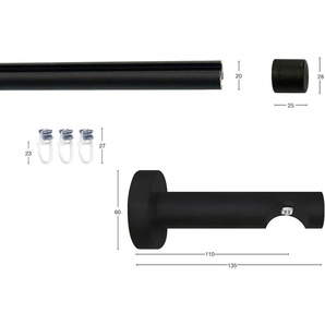 Gardinenstange GARESA KEA Gardinenstangen Gr. L: 600 cm Ø 20 mm, 1 läufig, schwarz Kinder Gardinenstangen für Vorhanggarnitur, mit Profilverbinder verlängerbar, Wandmontage, Kappe