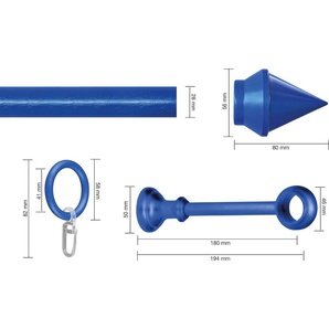 Gardinenstange GARESA SEMARA Gardinenstangen Gr. L: 370 cm Ø 28 mm, 1 läufig, blau Kinder Gardinenstangen für Vorhanggarnitur, Kunststoff, verlängerbar, mit Ringe2 Lauf Gleiter