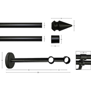 Gardinenstange GARESA SPYRNA Gardinenstangen Gr. L: 430 cm Ø 16 mm, 2 läufig, schwarz Kinder Gardinenstangen für Vorhanggarnitur, verlängerbar, Spitze, ohne Ringe