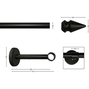 Gardinenstange GARESA SPYRNA Gardinenstangen Gr. L: 480 cm Ø 16 mm, 1 läufig, schwarz Kinder Gardinenstangen für Vorhanggarnitur, verlängerbar, Spitze, ohne Ringe