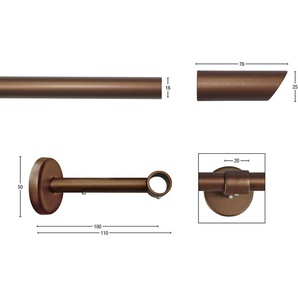 Gardinenstange GARESA ZYLI Gardinenstangen Gr. L: 430 cm Ø 16 mm, 1 läufig, braun (bronzefarben) Kinder Gardinenstangen für Vorhanggarnitur, verlängerbar, Knopf abgeschrägt, ohne Ringe