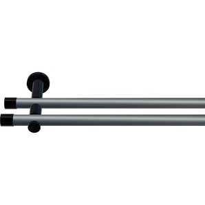 Gardinenstange Linz, indeko, Ø 20 mm, 2-läufig, Wunschmaßlänge, mit Bohren, verschraubt, Stahl, Komplett-Set inkl. Montagematerial