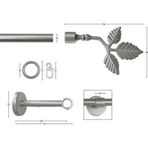 Gardinenstange RUSTIKA, GARESA, Ø 16 mm, 1-läufig, Wunschmaßlänge, verschraubt, Metall, rustikale Vorhanggarnitur, verlängerbar, m. Ringe, Endk. Blatt