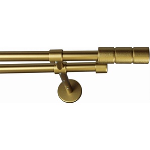 Gardinenstange STAURA, GARESA, Ø 16 mm, 2-läufig, Wunschmaßlänge, mit Bohren, verschraubt, Metall, Vorhanggarnitur, verlängerbar, Knopf mit 2 Rillen, ohne Ringe