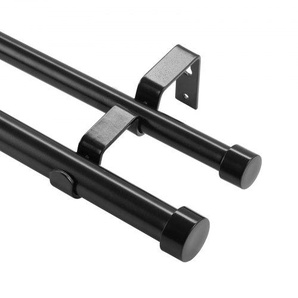 Gardinenstangen Innenlauf 2-Läufig, 92-183cm Gardinenstangen 13,6kg Tragfähigkeit Verstellbar mit Abgerundetem Kopf & Halterung - Dekorative Fenster für Wohnzimmer Schlafzimmer Fenster / Schwarz CLG3672INCHYSMRE8V0
