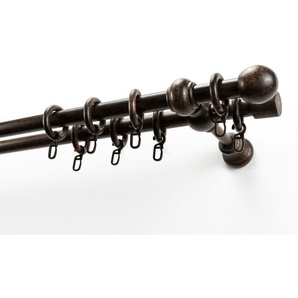 GARESA Gardinenstange BAROCK, Ø 20 mm, 2-läufig, Wunschmaßlänge, mit Bohren, verschraubt, Holzwerkstoff, Vorhanggarnitur, reine Holzgarnitur, verlängerbar, mit Ringe