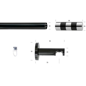 GARESA Gardinenstange BLACK, Ø 20 mm, 1-läufig, Wunschmaßlänge, verschraubt, Eisen, Vorhanggarnitur, Innenlauf, verlängerbar, Knopf abgeschrägt 2-farbig