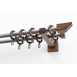 GARESA Gardinenstange CUBUS, Ø 20 mm, 2-läufig, Wunschmaßlänge, mit Bohren, verschraubt, Holz, Metall, Vorhanggarnitur, verlängerbar, Endknopf abgeschrägt, mit Ringe