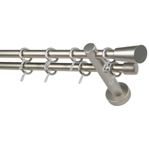 GARESA Gardinenstange MOLIS, Ø 20 mm, 2-läufig, Wunschmaßlänge, mit Bohren, verschraubt, Aluminium, Holz, Metall, Vorhanggarnitur, verlängerbar, Wandmontage, mit Ringe/2 Lauf Gleiter