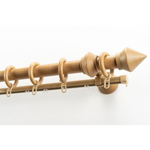 GARESA Gardinenstange Palmo, Ø 28 mm, 2-läufig, Wunschmaßlänge, mit Bohren, verschraubt, Holzwerkstoff, Vorhanggarnitur aus Holz, verlängerbar, mit Ringe/2 Lauf Gleiter