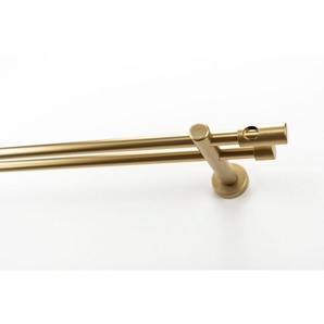 GARESA Gardinenstange PANDRI, Ø 20 mm, 2-läufig, Wunschmaßlänge, mit Bohren, verschraubt, Holz, Metall, Vorhanggarnitur, verlängerbar, gerader Knopf mit Ausschnitt