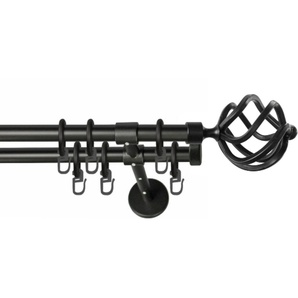 GARESA Gardinenstange RUSTIKA, Ø 16 mm, 2-läufig, Wunschmaßlänge, verschraubt, Metall, rustikale Vorhanggarnitur, verlängerbar, m. Ringe, Endknopf Korb